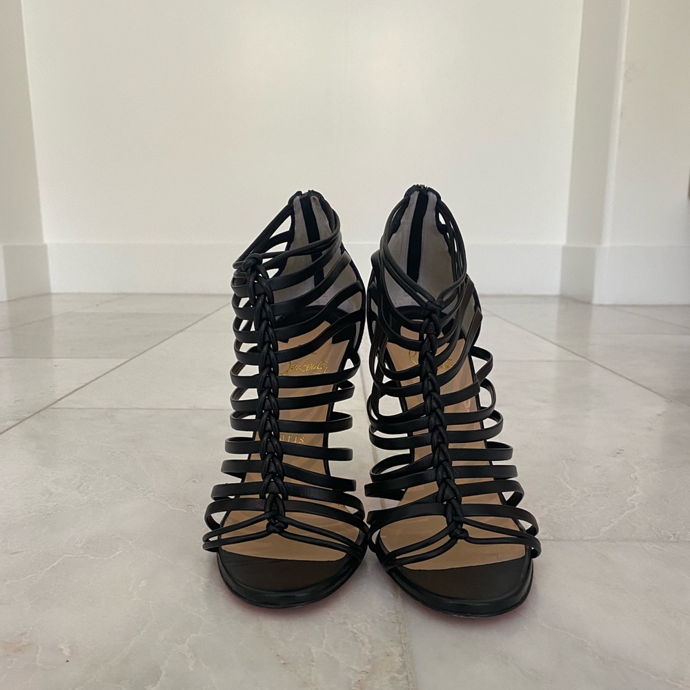 Beautiful authentic Christian Louboutin caged black sandal heel SZ 38